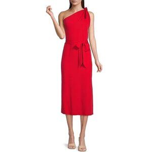 Antonio Melani Weylyn Solid Red Sleeveless One Shoulder Bow Ties Midi Dress NEW